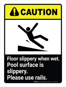 Caution: ANSI Pool Surface Slippery Portrait - Wall Sign