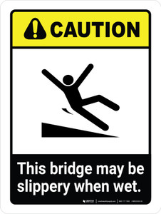 Caution: ANSI This Bridge May Be Slippery Portrait - Wall Sign