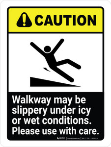 Caution: ANSI Walkway May Be Slippery Portrait - Wall Sign