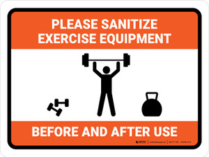 Please Sanitize Exercise Equipment Before and After Use Landscape - Wall Sign