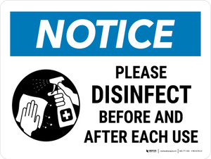 Notice: Please Disinfect Before And After Each Use Landscape - Wall Sign
