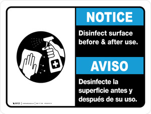 Notice: Disinfect Surface Before and After Use Bilingual Spanish Landscape - Wall Sign