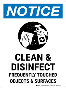 Notice: Clean And Disinfect Frequently Touched Portrait - Wall Sign