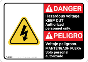 Danger: Hazardous Voltage Keep Out with Graphic Bilingual Spanish - Wall Sign