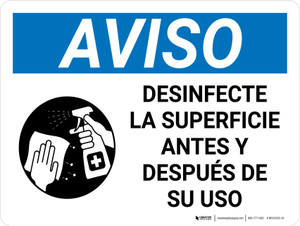 Notice: Disinfect Surface Before and After Use Spanish Landscape - Wall Sign