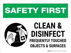 Safety First: Clean And Disinfect Frequently Touched Landscape - Wall Sign