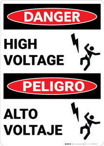 Danger: High Voltage with Graphic Bilingual Spanish - Wall Sign