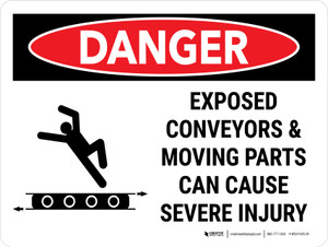 Danger: Exposed Conveyors And Moving Parts Landscape - Wall Sign