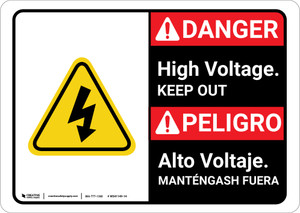 Danger: High Voltage Keep Out with Graphic Bilingual Spanish - Wall Sign