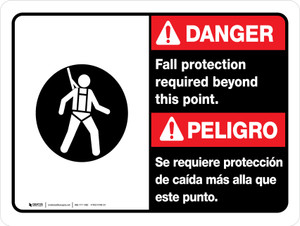 Danger: Fall Protection Required Bilingual Spanish Landscape - Wall Sign