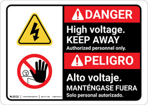 Danger: High Voltage Keep Away Authorized Only Bilingual Spanish - Wall Sign
