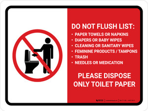 Do Not Flush List Landscape - Wall Sign Do Not Flush List Landscape - Wall Sign