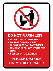 Do Not Flush List Portrait - Wall Sign Do Not Flush List Portrait - Wall Sign