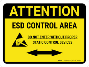Attention: ESD Control Area Bidirectional Arrow Landscape - Wall Sign