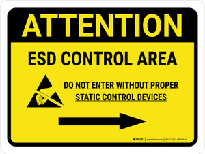Attention: ESD Control Area Right Arrow Landscape - Wall Sign