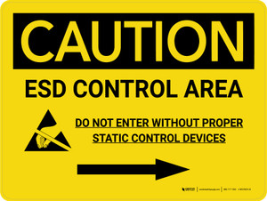 Caution: ESD Control Area Right Arrow Landscape - Wall Sign
