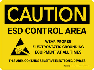 Caution: ESD Control Area Wear Proper Electrostatic Grounding Landscape - Wall Sign Caution: ESD Control Area Wear Proper Electrostatic Grounding Landscape - Wall Sign
