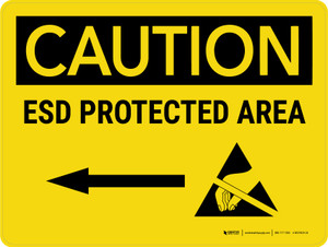 Caution: ESD Protected Area Left Arrow Landscape - Wall Sign