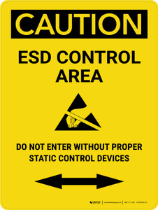 Caution: ESD Control Area Bidirectional Arrow Portrait - Wall Sign