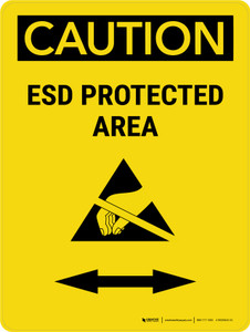 Caution: ESD Protected Area Bidirectional Arrow Portrait - Wall Sign