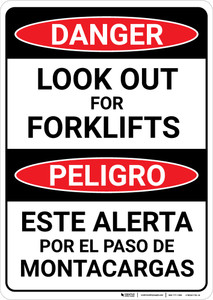Danger: Look Out for Forklifts Bilingual Spanish - Wall Sign