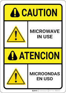 Danger: Microwave in Use with Graphic ANSI Bilingual Spanish - Wall Sign