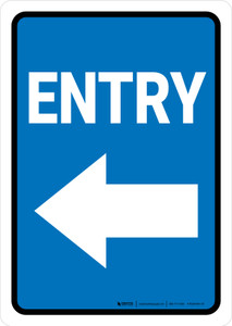 Entry Left Arrow Blue Portrait - Wall Sign