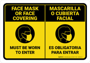 Face Mask Or Face Covering Must be Worn Spanish Bilingual Landscape - Wall Sign
