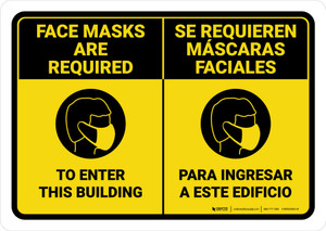 Face Mask Required To Enter This Building Spanish Bilingual Landscape - Wall Sign