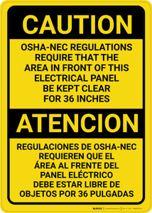 Caution: OSHA NEC Require Panel Be Kept Clear Bilingual Spanish - Wall Sign
