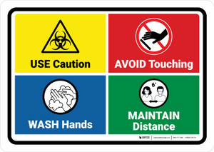 Use Caution COVID-19 with Icons v3 Landscape - Wall Sign