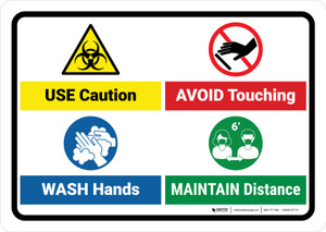 Use Caution COVID-19 with Icons v4 Landscape - Wall Sign