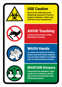 Use Caution COVID-19 with Icons v1 Portrait - Wall Sign