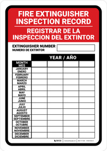 Fire Extinguisher Inspection Record V2 Spanish Bilingual Portrait - Wall Sign