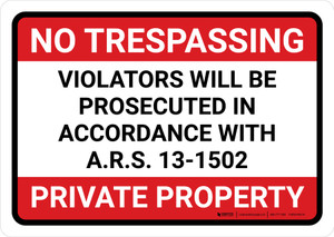 No Trespassing: Private Property Arizona RED Landscape - Wall Sign No Trespassing: Private Property Arizona RED Landscape - Wall Sign