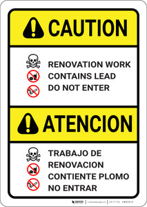 Caution: Renovation Work Contains Lead Do Not Enter Bilingual Spanish - Wall Sign