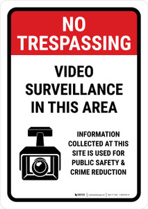 No Trespassing: Video Surveillance in This Area Portrait - Wall Sign