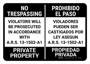 No Trespassing: Private Property Arizona BLACK v2 Spanish Bilingual Landscape - Wall Sign