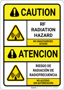 Caution: RF Radiation Hazard ANSI Bilingual Spanish - Wall Sign