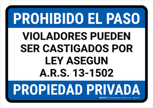 No Trespassing: Private Property Arizona BLUE Spanish Landscape - Wall Sign