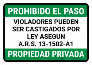 No Trespassing: Private Property Arizona GREEN v2 Spanish Landscape - Wall Sign