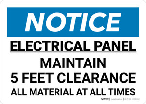 Notice: Electrical Panel Maintain 5 Feet Clearance Landscape - Wall Sign