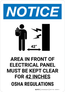 Notice: Area Must Be Kept Clear For 42 Inches Portrait - Wall Sign