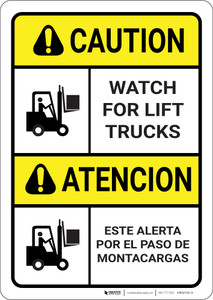 Caution: Watch for Lift Trucks ANSI Bilingual Spanish - Wall Sign
