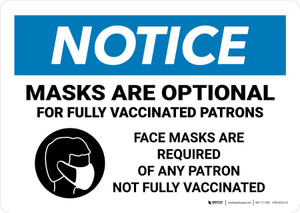 Notice: Masks Are Optional For Fully Vaccinated Patrons Landscape - Wall Sign