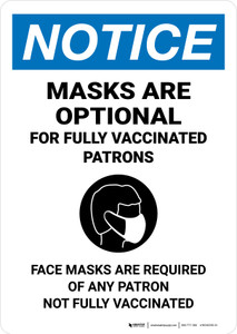 Notice: Masks Are Optional For Fully Vaccinated Patrons Portrait - Wall Sign