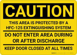 Caution: Area Protected by a HFC-125 Extinguisher System - Wall Sign