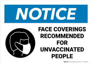 Notice: Face Coverings Recommended For Unvaccinated People Landscape - Wall Sign