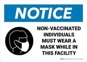 Notice: Non-Vaccinated Individuals Must Wear Mask While in This Facility Landscape - Wall Sign