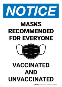 Notice: Mask Recommended For Everyone Vaccinated & Unvaccinated Portrait - Wall Sign